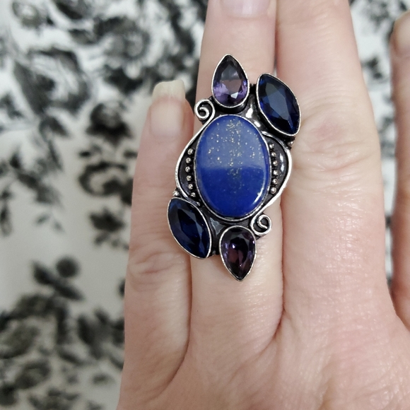 New Lapis Lazuli, Iolite and Amethyst 925 Silver Ring. - Picture 7 of 8